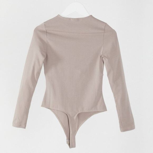 ASOS DESIGN Long Sleeve Corset Bodysuit in Mushroom Size 4 Petite - Picture 4 of 4